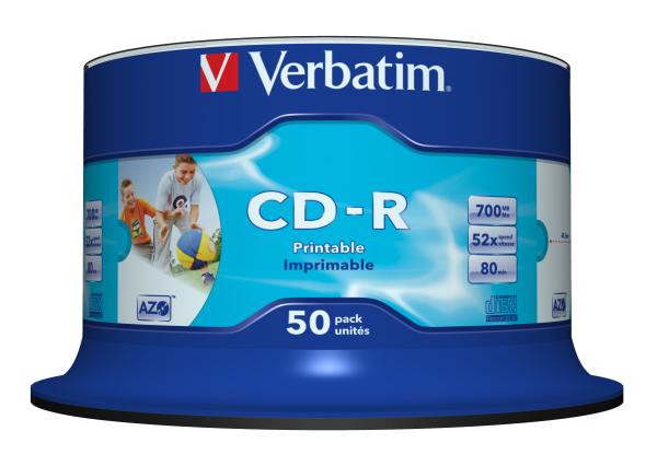Verbatim CD-R AZO Printable  – 50 Rohlinge 52x Speed 700MB wide printable generic