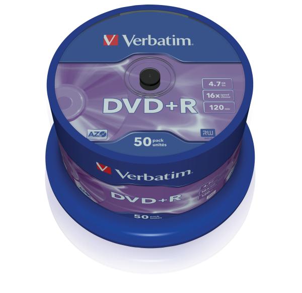 Verbatim DVD+R 4,7GB 16x Speed 50er Spindel Rohlinge matt silver