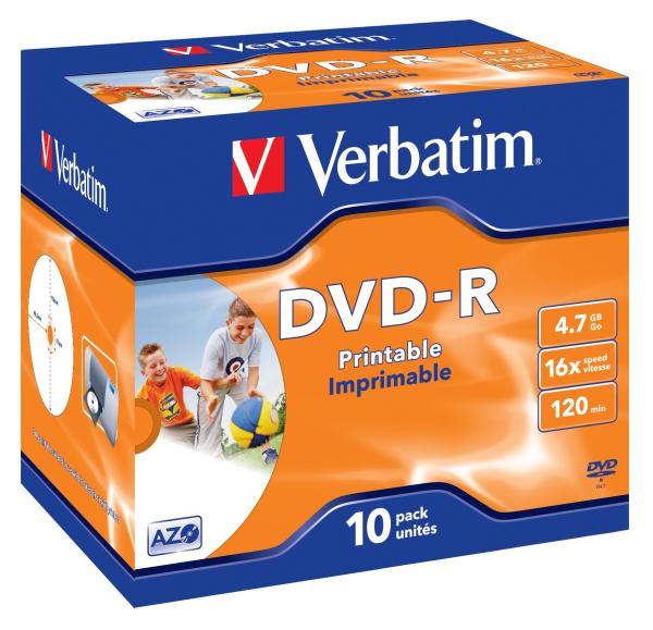 Verbatim - 10 x DVD-R - 4.7GB 16x - breite bedruckbare Flche fürFotos - Jewelcase (Schachtel) - Speichermedium (43521)