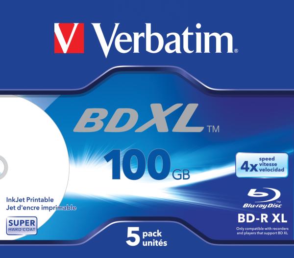 Verbatim BD-R XL 100GB 4x – Blu-ray Rohlinge 5er Jewel Case printable