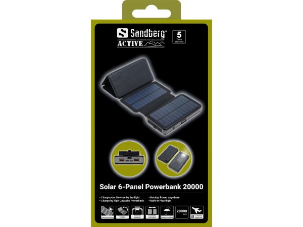 420-73 Sandberg Solar 6-Panel Powerbank 20000 mAh USB-C PD 20W