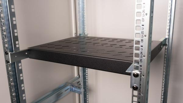 Equip Variabler 19 Zoll Fachboden 1HE 350 mm Schwarz | Rack Ablage bis 100 kg | Serverschrank Regalboden