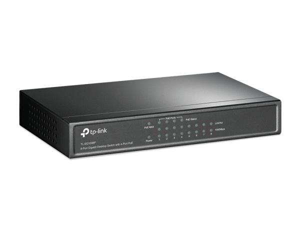 8 Port TP Link Gigabit Switch mit 4-Port PoE+ TL-SG1008P